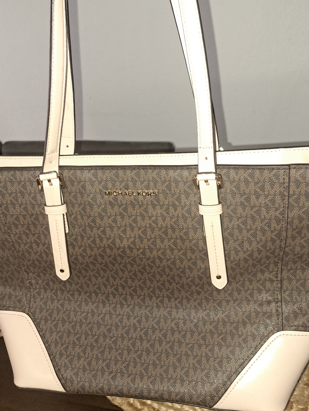 Michael Kors Beige/Brown Signature Tote with Cream Trim